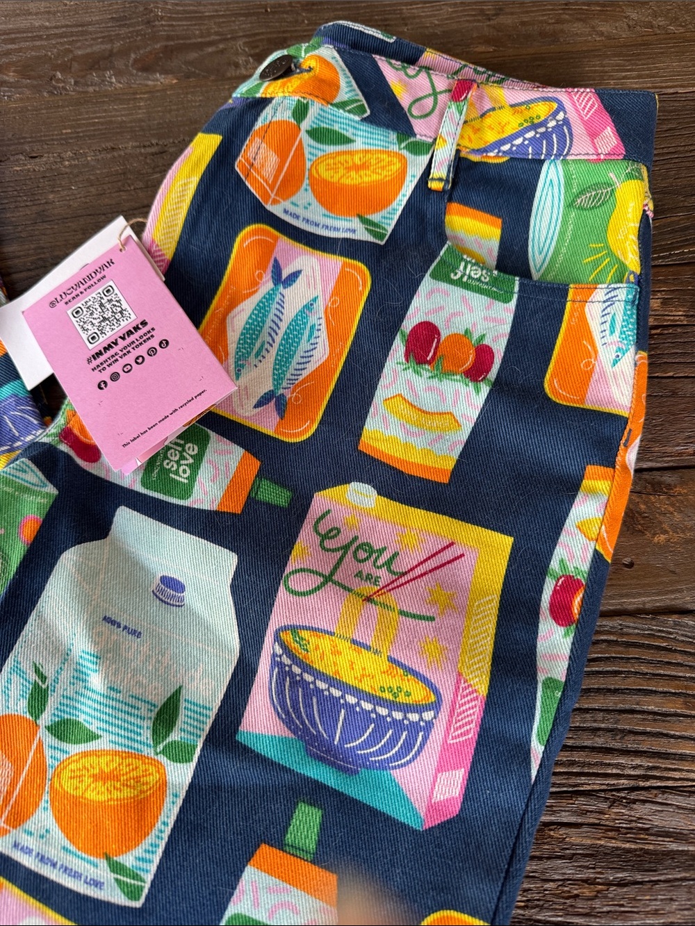 Lucy & Yak Navy Straight Leg Jeans with Colorful Grocery Print - Picture 3 of 12